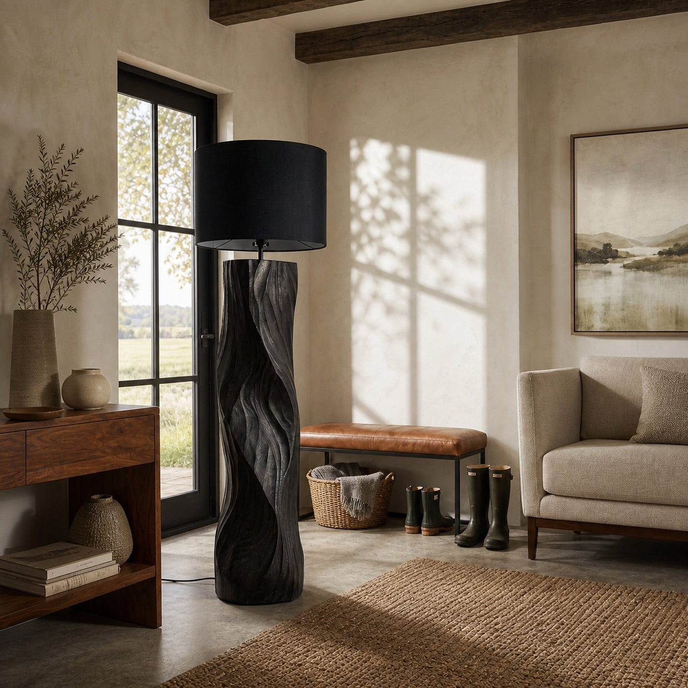 Contemporary Wood Floor Lamp Sculptural Design For Home Lobby - product view 4