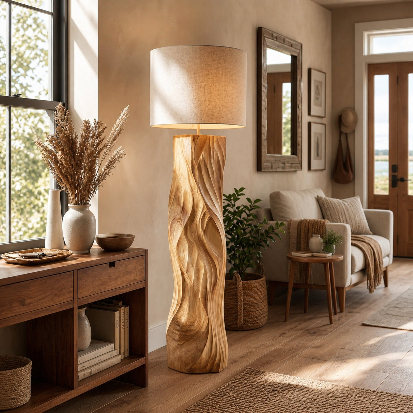 Contemporary Wood Floor Lamp Sculptural Design For Home Lobby - product view 5