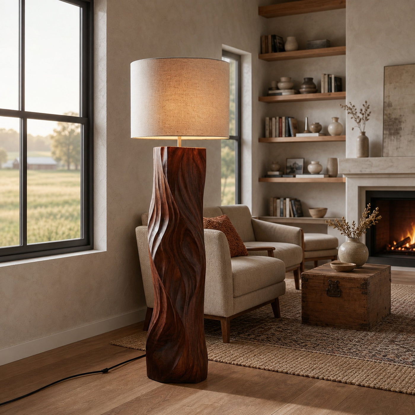Contemporary Wood Floor Lamp Sculptural Design For Home Lobby - product view 7
