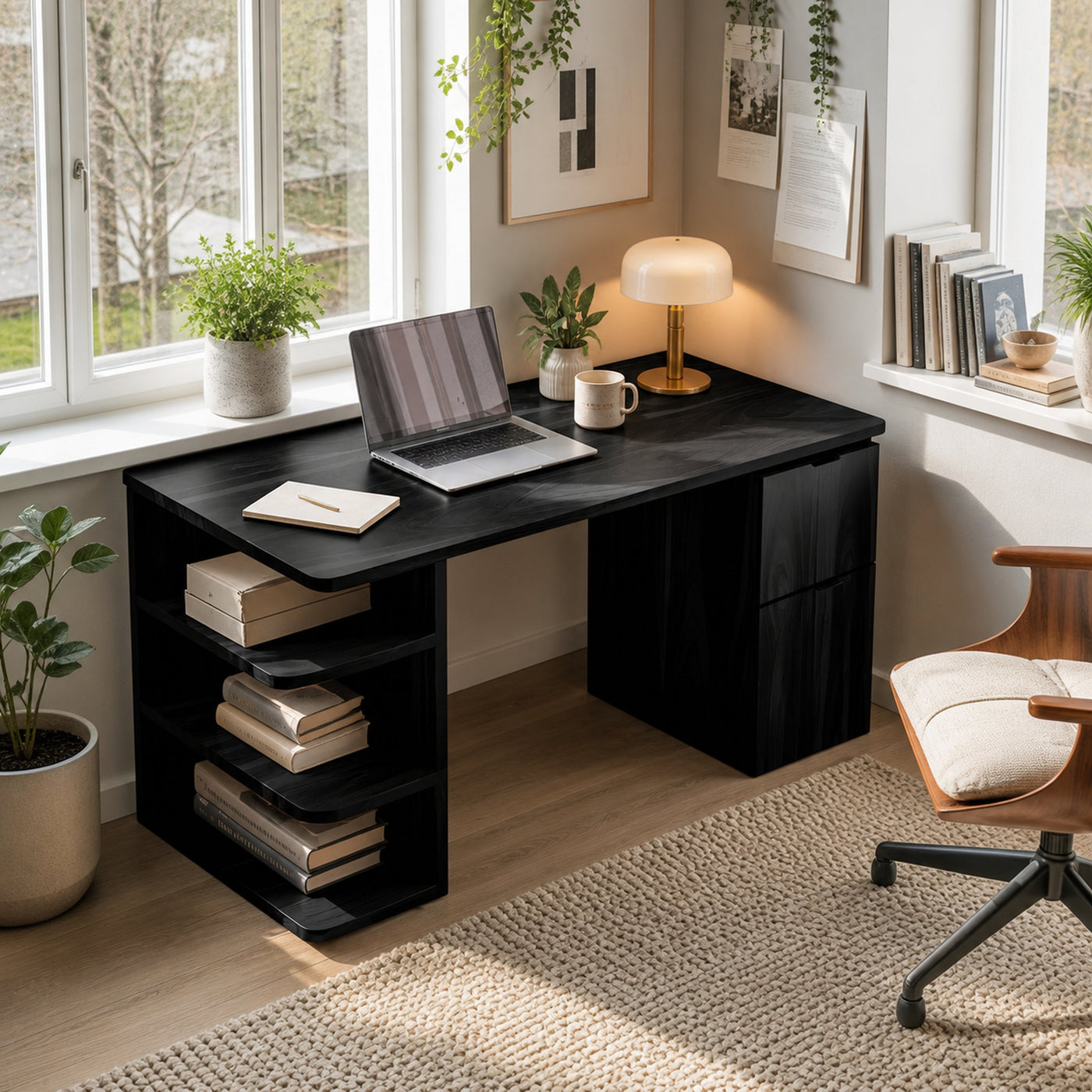 Contemporary Wooden Desk With Shelves And Drawers For Home Office - product view 4
