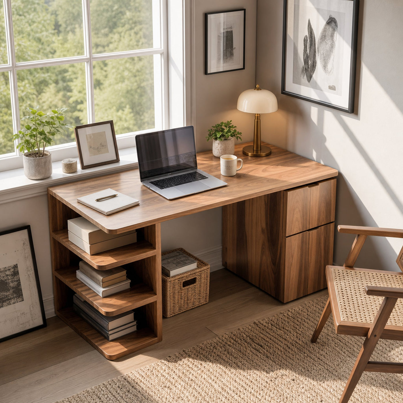 Contemporary Wooden Desk With Shelves And Drawers For Home Office - product view 5