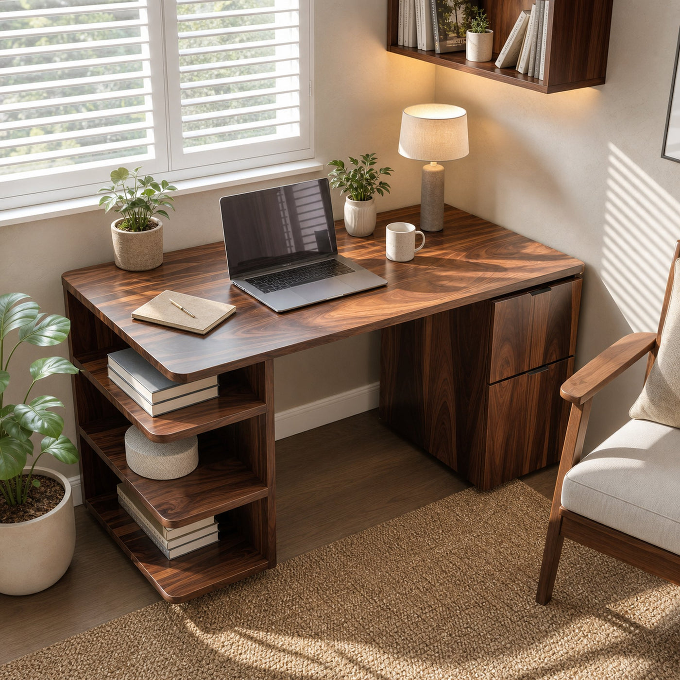 Contemporary Wooden Desk With Shelves And Drawers For Home Office - product view 6