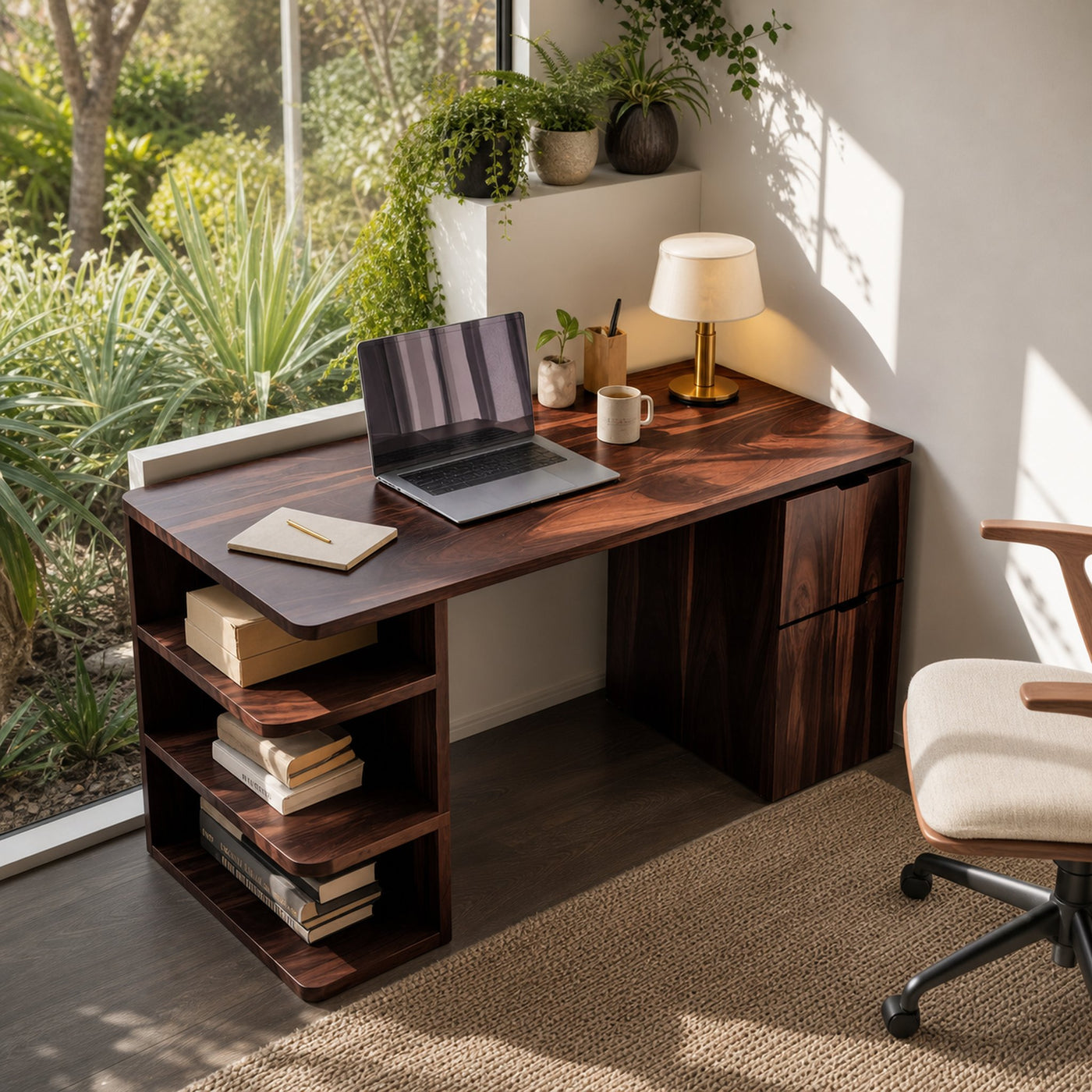 Contemporary Wooden Desk With Shelves And Drawers For Home Office - product view 7