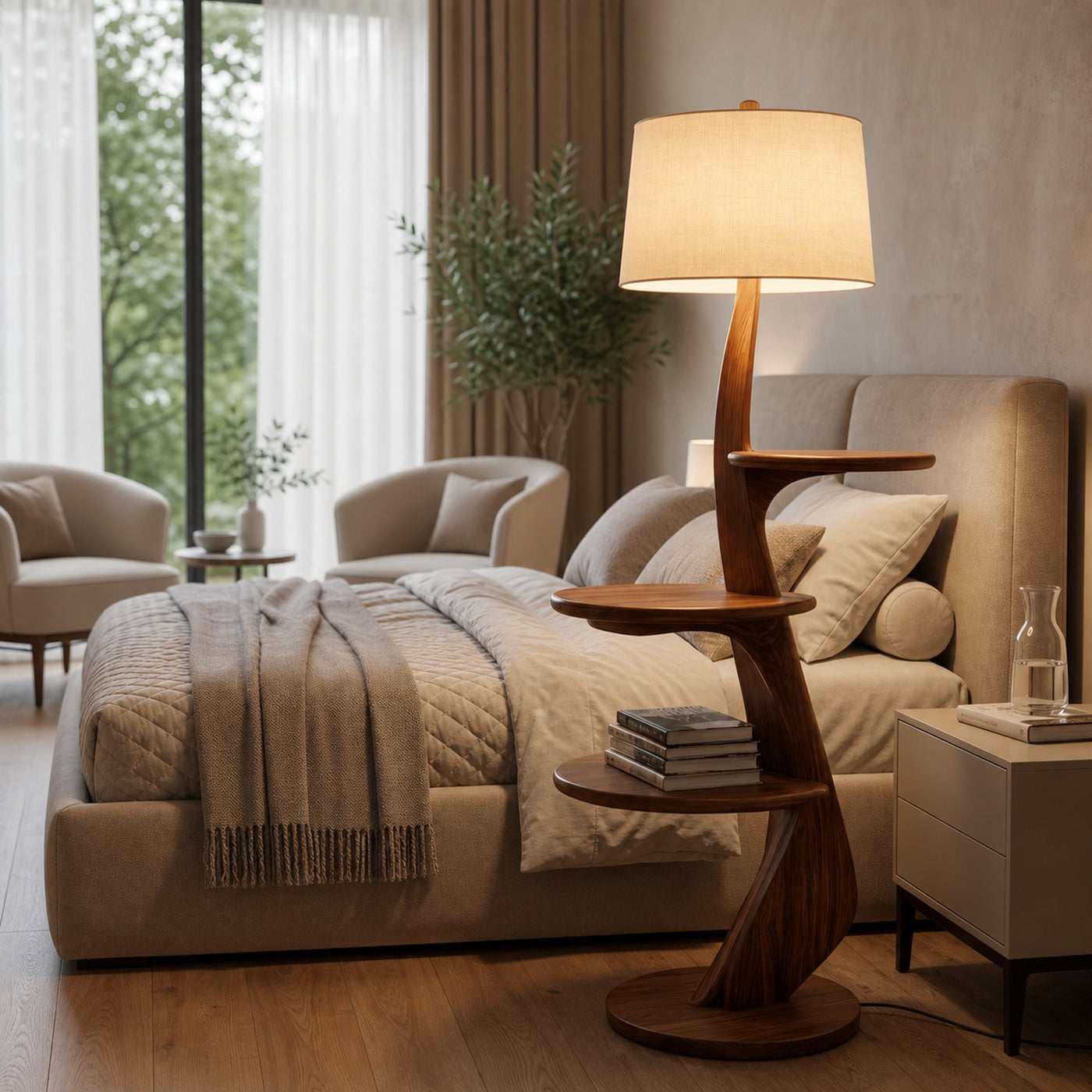 Contemporary Wooden Floor Lamp With Shelf For Living Room - product view 2