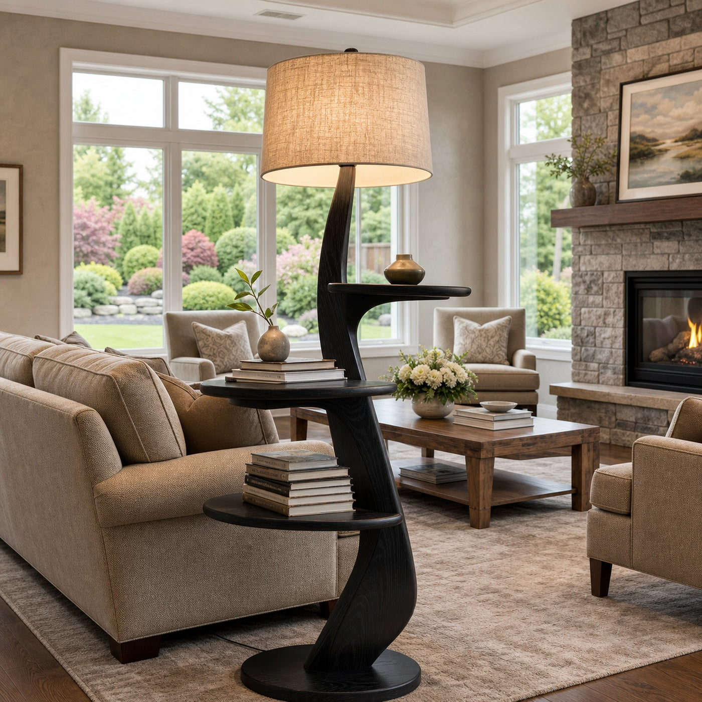 Contemporary Wooden Floor Lamp With Shelf For Living Room - product view 4