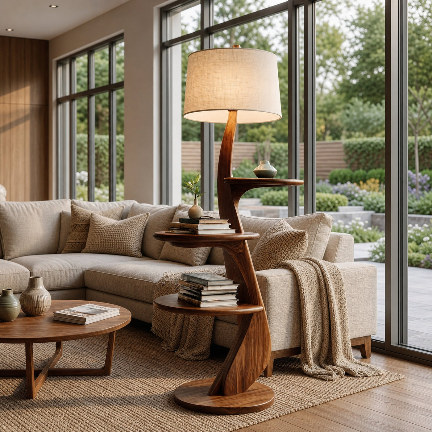 Contemporary Wooden Floor Lamp With Shelf For Living Room - product view 6