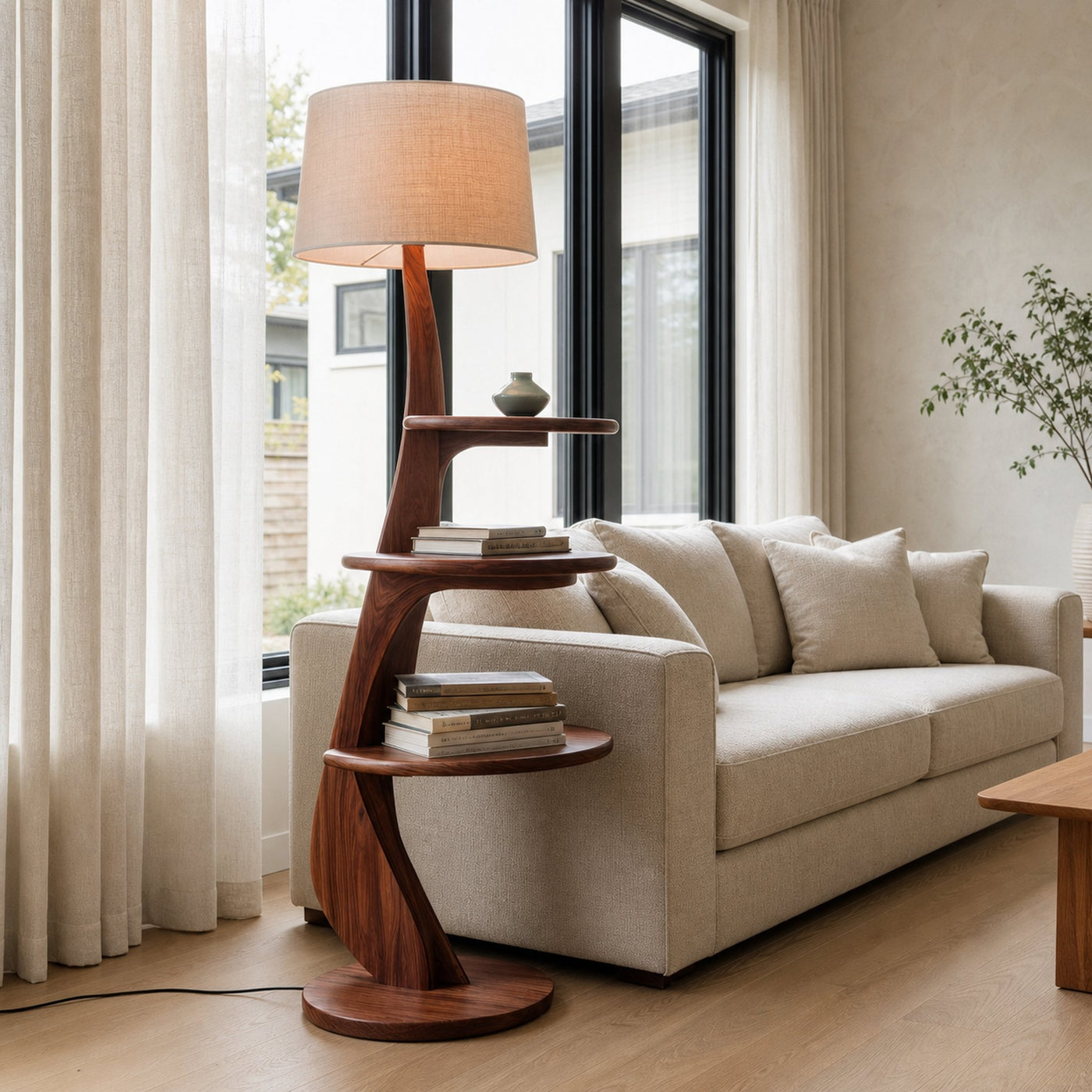 Contemporary Wooden Floor Lamp With Shelf For Living Room - product view 7
