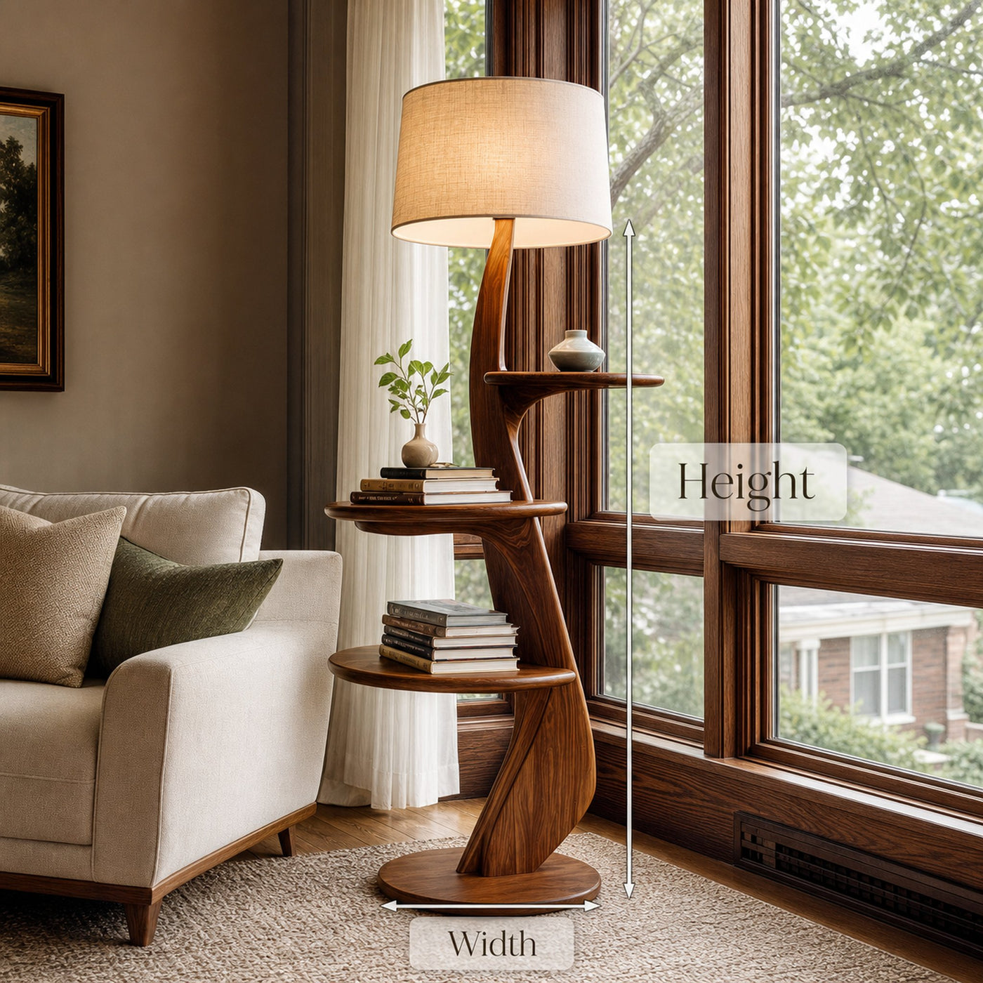 Contemporary Wooden Floor Lamp With Shelf For Living Room - product view 8