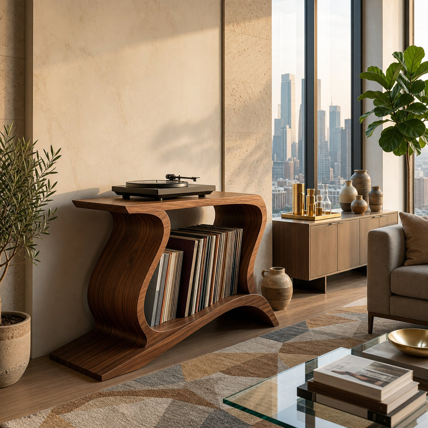 Contemporary Wooden Record Player Stand For Living Decor