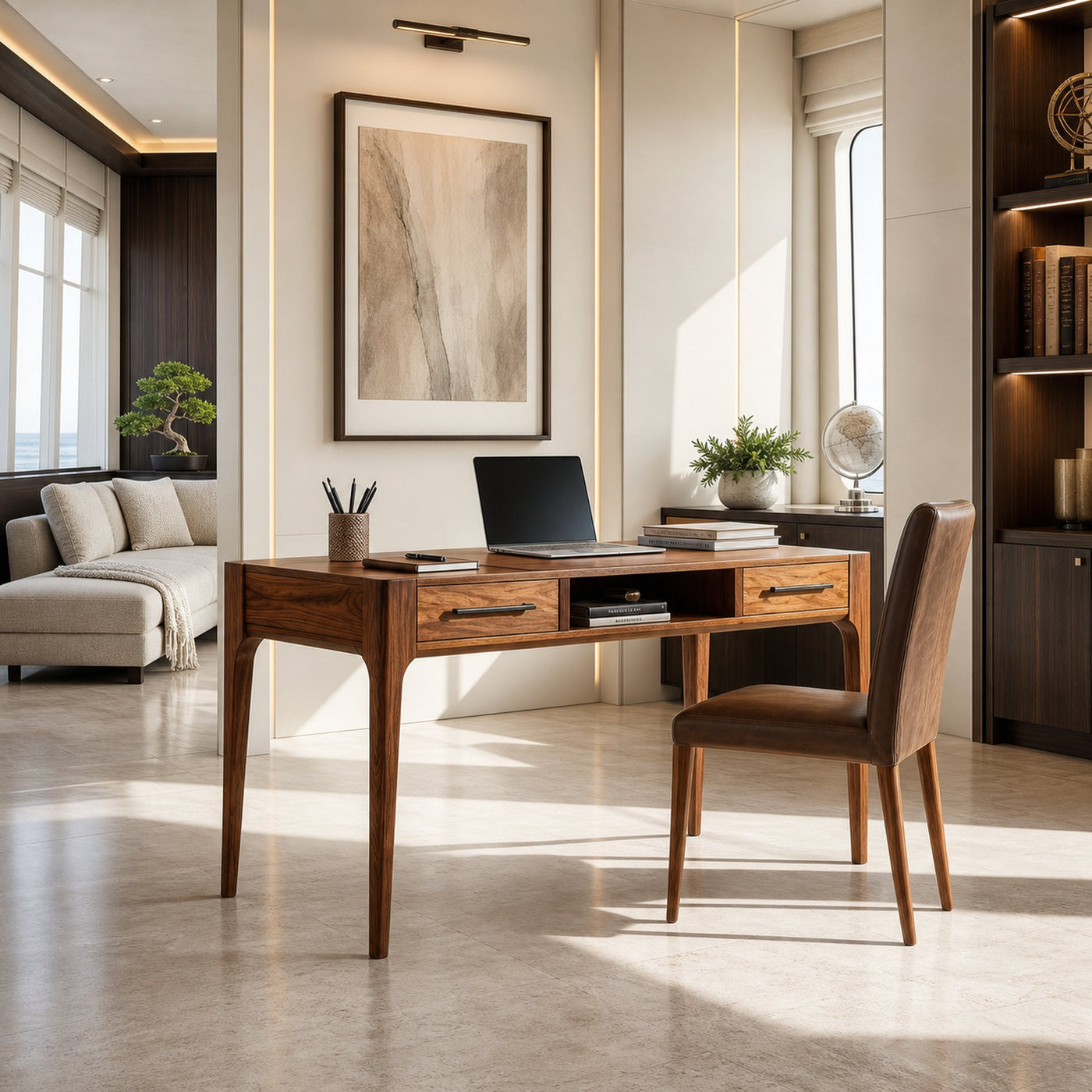 Contemporary Writing Desk With Slim Drawers For Study Room
