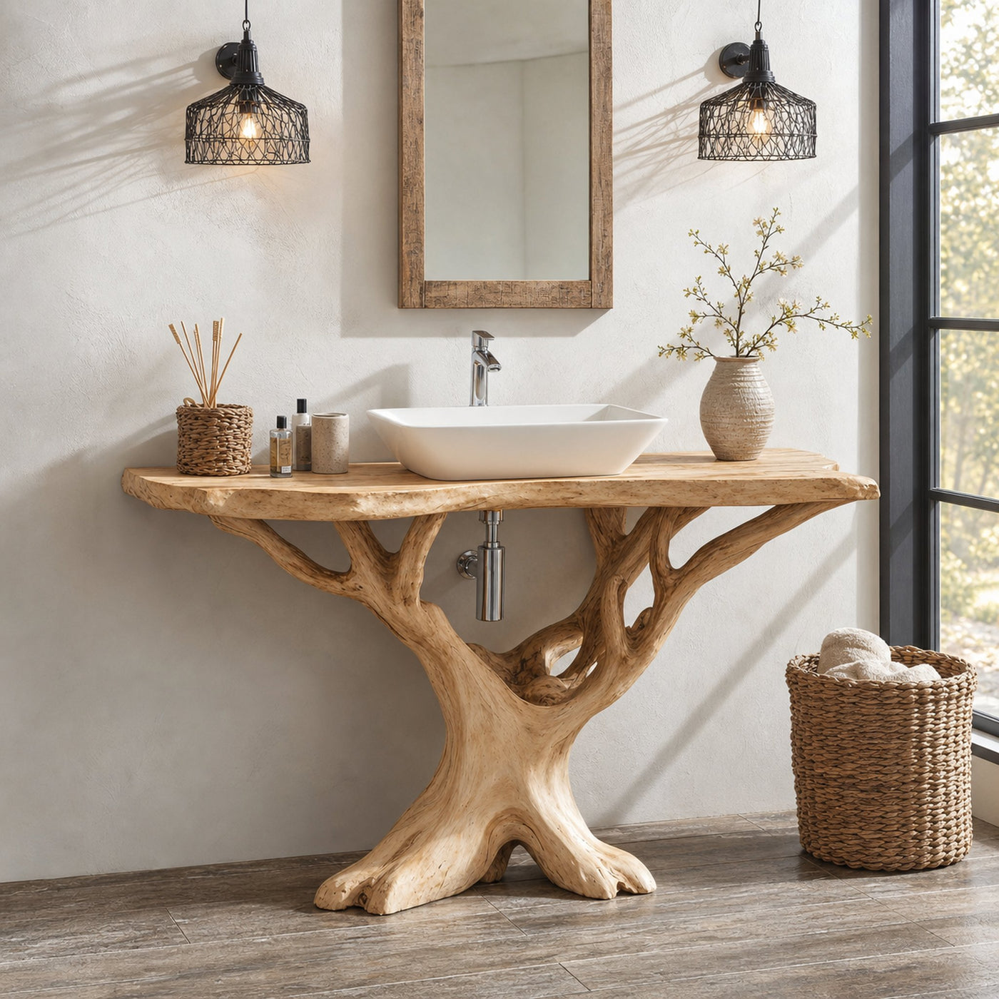 Custom Live Edge Wood Bathroom Vanity For Modern Rustic Bathroom Designs