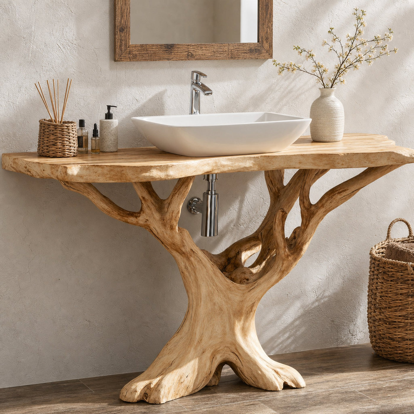 Custom Live Edge Wood Bathroom Vanity For Modern Rustic Bathroom Designs - product view 2