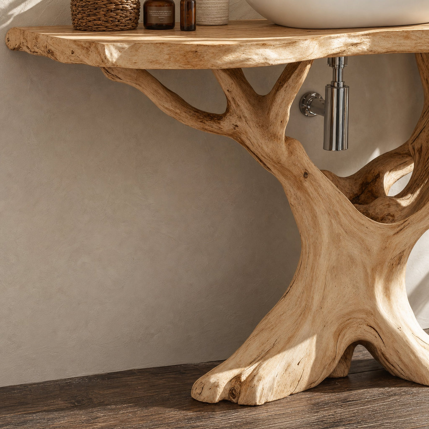 Custom Live Edge Wood Bathroom Vanity For Modern Rustic Bathroom Designs - product view 3