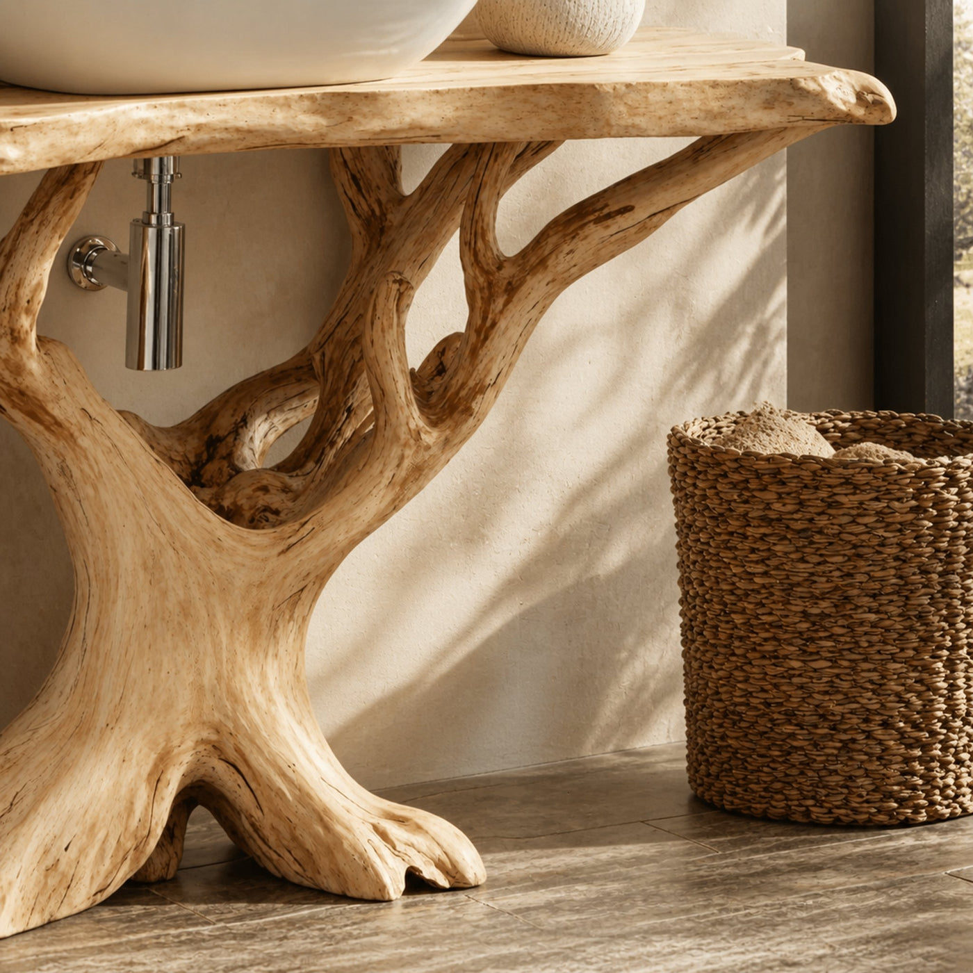 Custom Live Edge Wood Bathroom Vanity For Modern Rustic Bathroom Designs - product view 4
