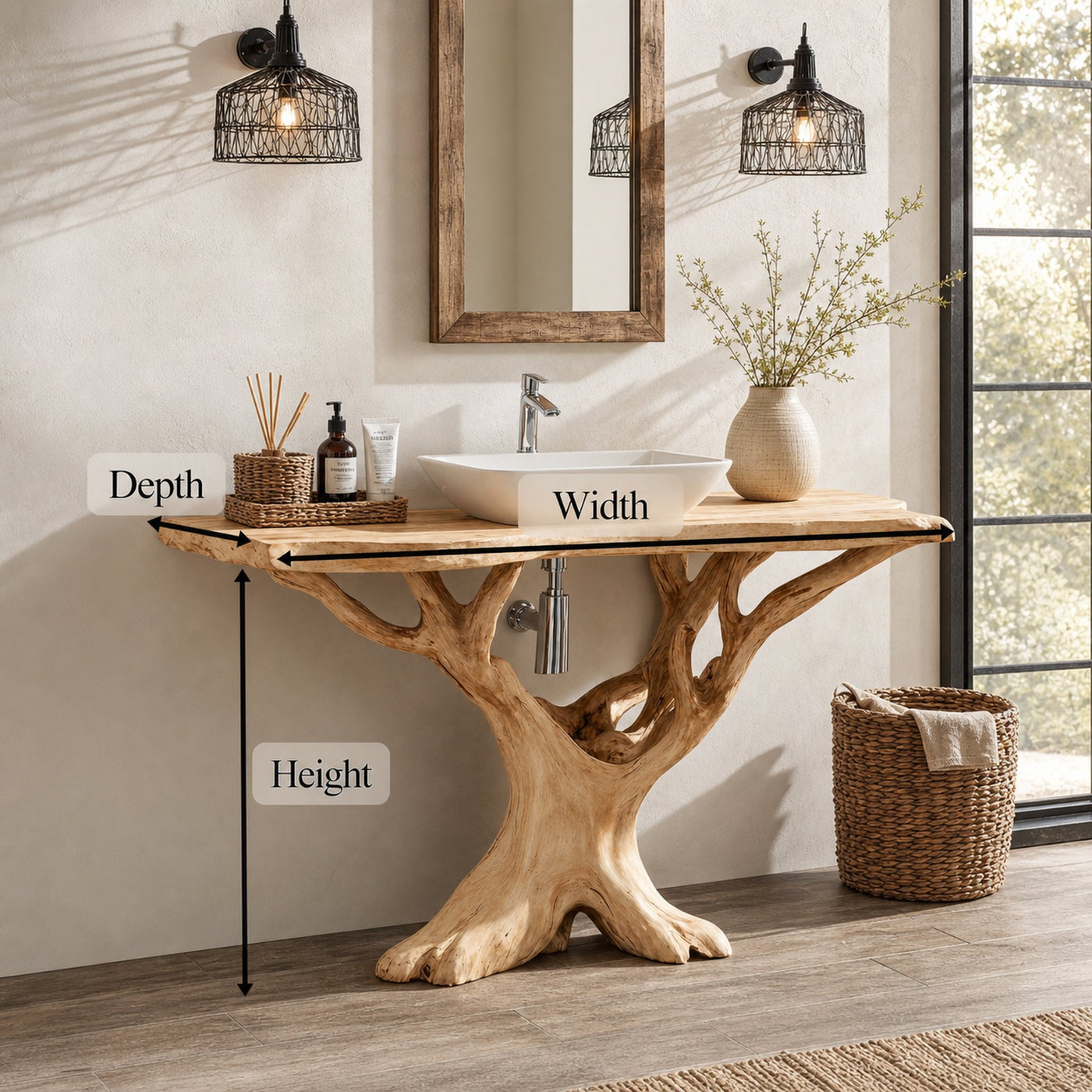 Custom Live Edge Wood Bathroom Vanity For Modern Rustic Bathroom Designs - product view 5