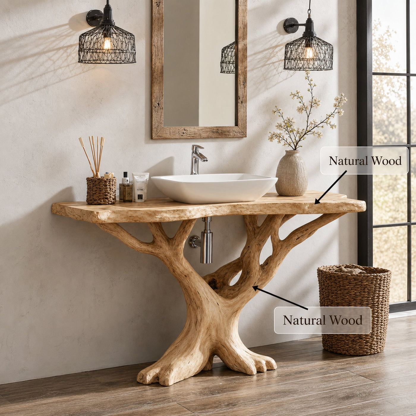 Custom Live Edge Wood Bathroom Vanity For Modern Rustic Bathroom Designs - product view 6