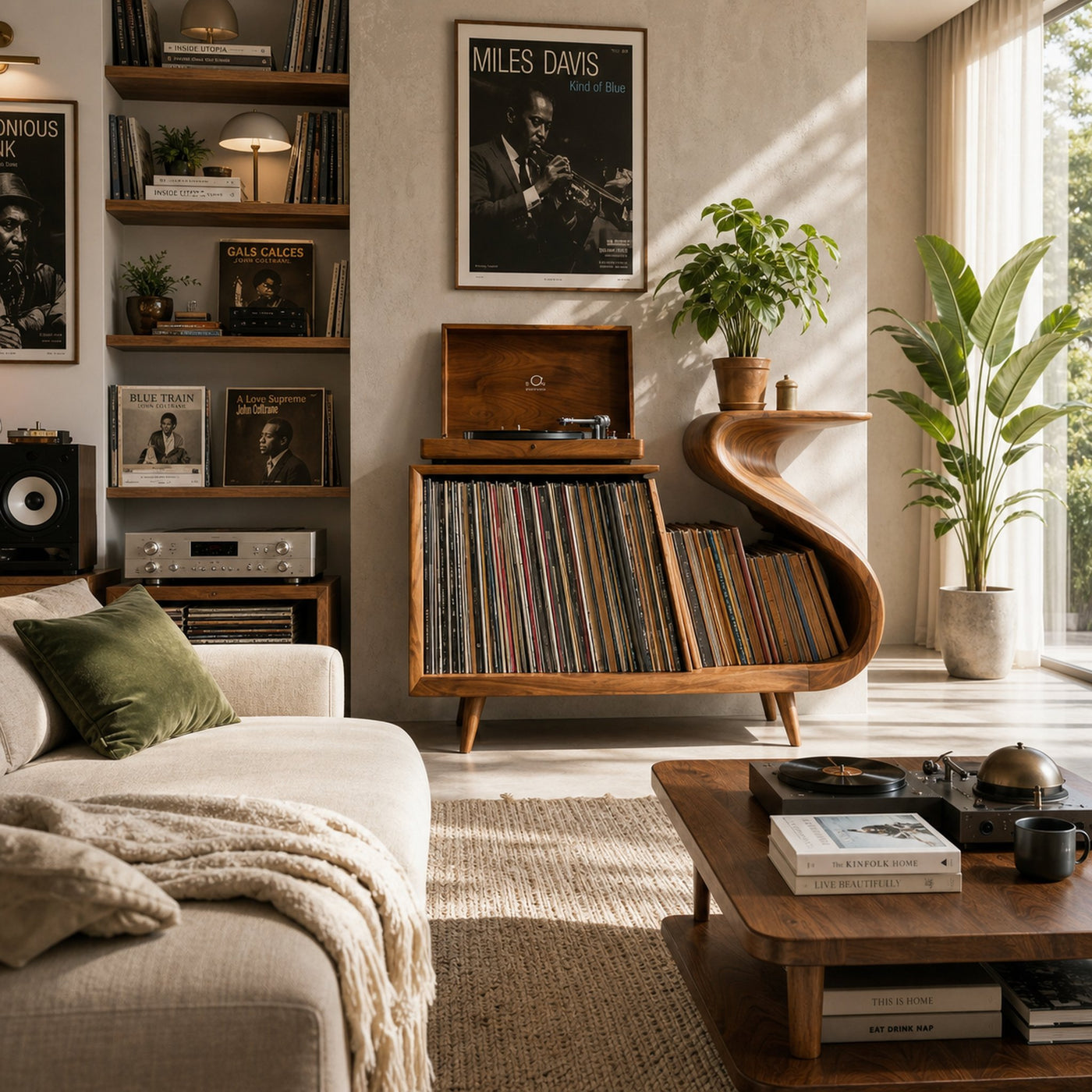 Elegant Record Player Stand With Sculptural Flowing Form For Living - product view 2