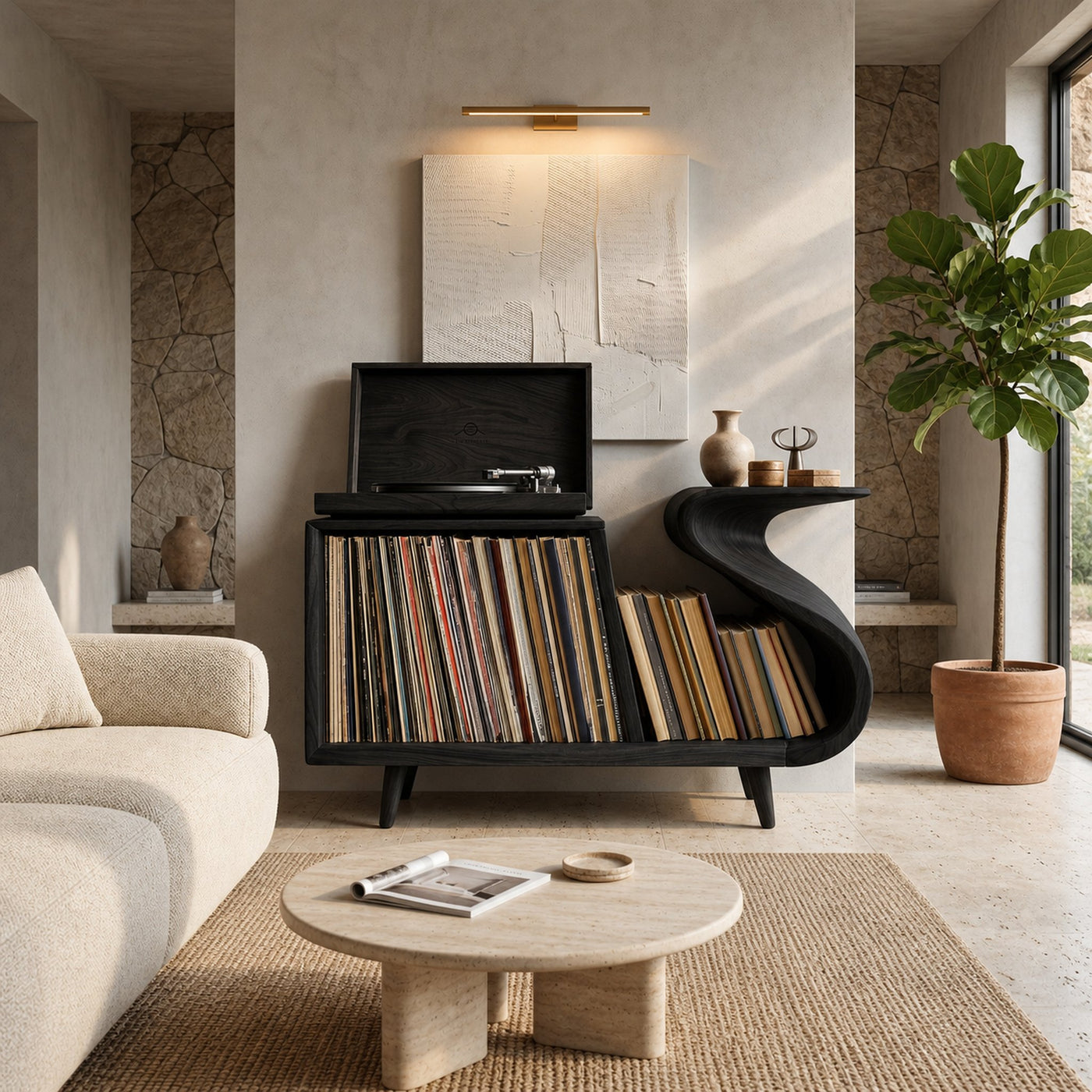 Elegant Record Player Stand With Sculptural Flowing Form For Living - product view 4