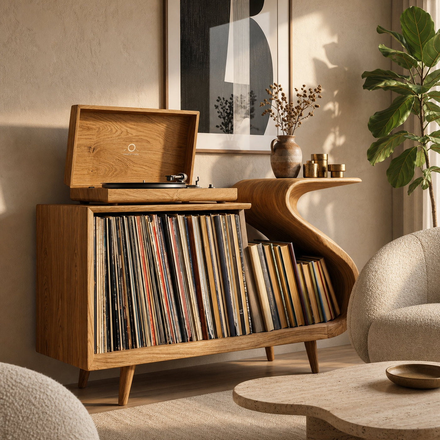Elegant Record Player Stand With Sculptural Flowing Form For Living - product view 5
