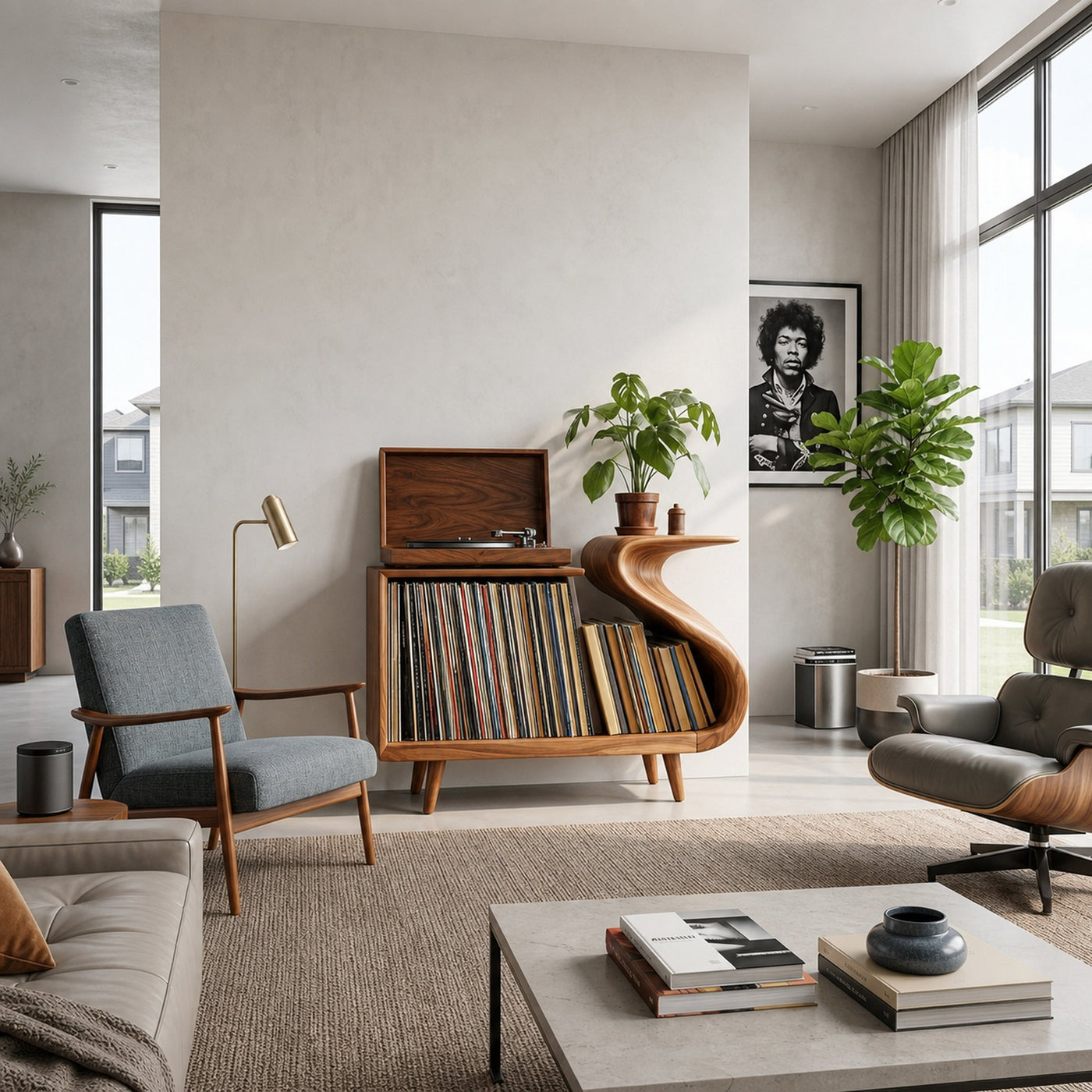 Elegant Record Player Stand With Sculptural Flowing Form For Living - product view 6