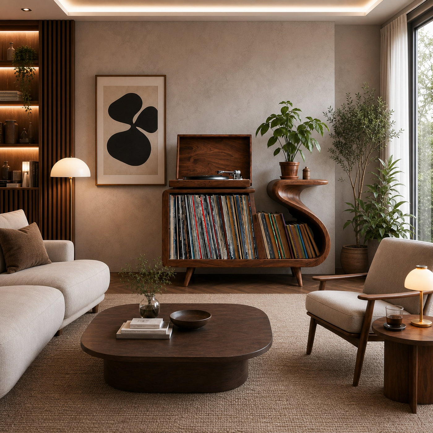 Elegant Record Player Stand With Sculptural Flowing Form For Living - product view 7