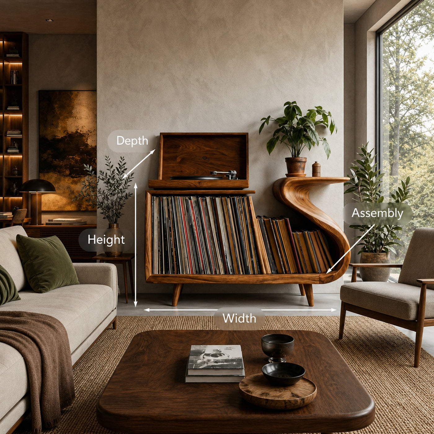 Elegant Record Player Stand With Sculptural Flowing Form For Living - product view 8