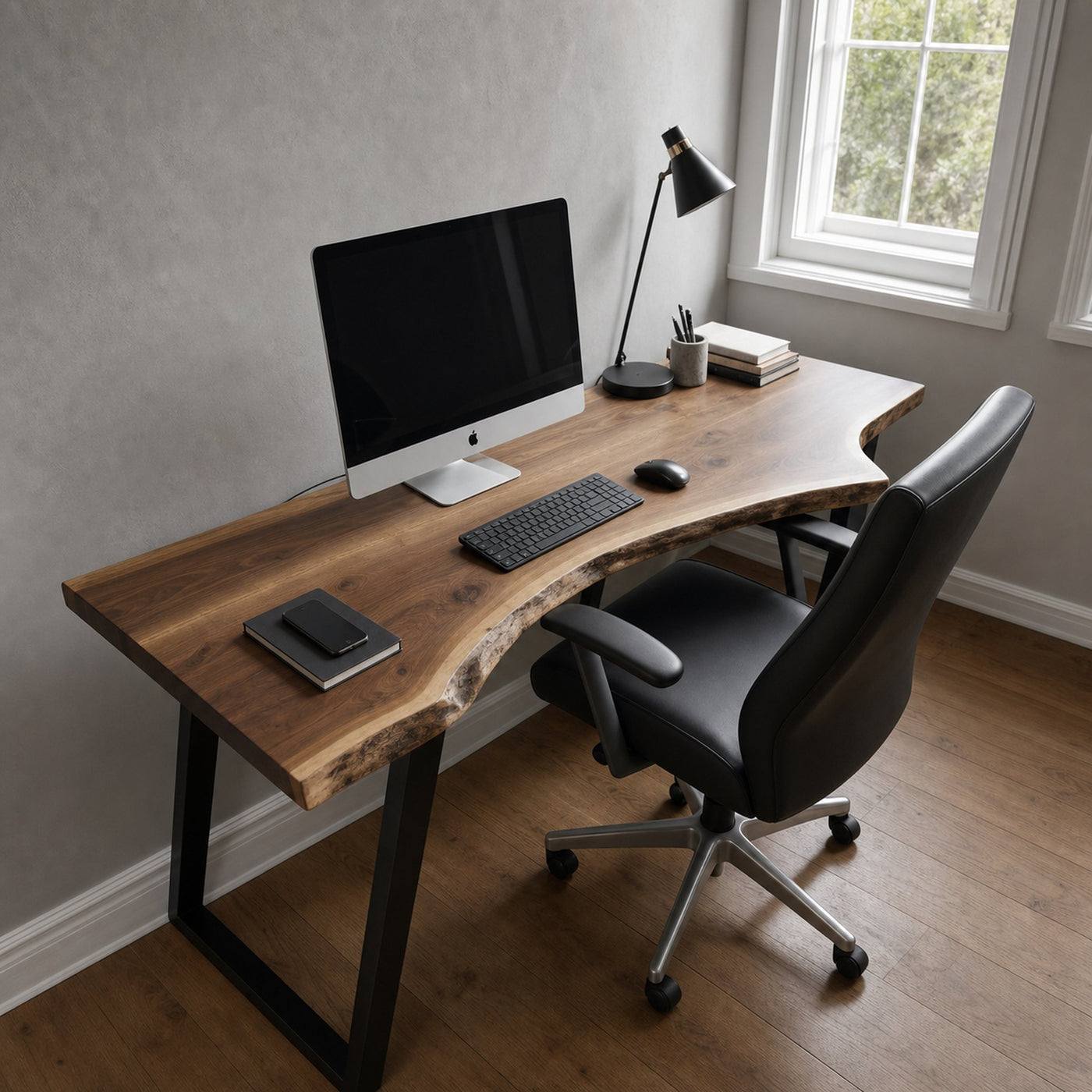 Ergonomic Live Edge Desk With Curved Top For Modern Home Office