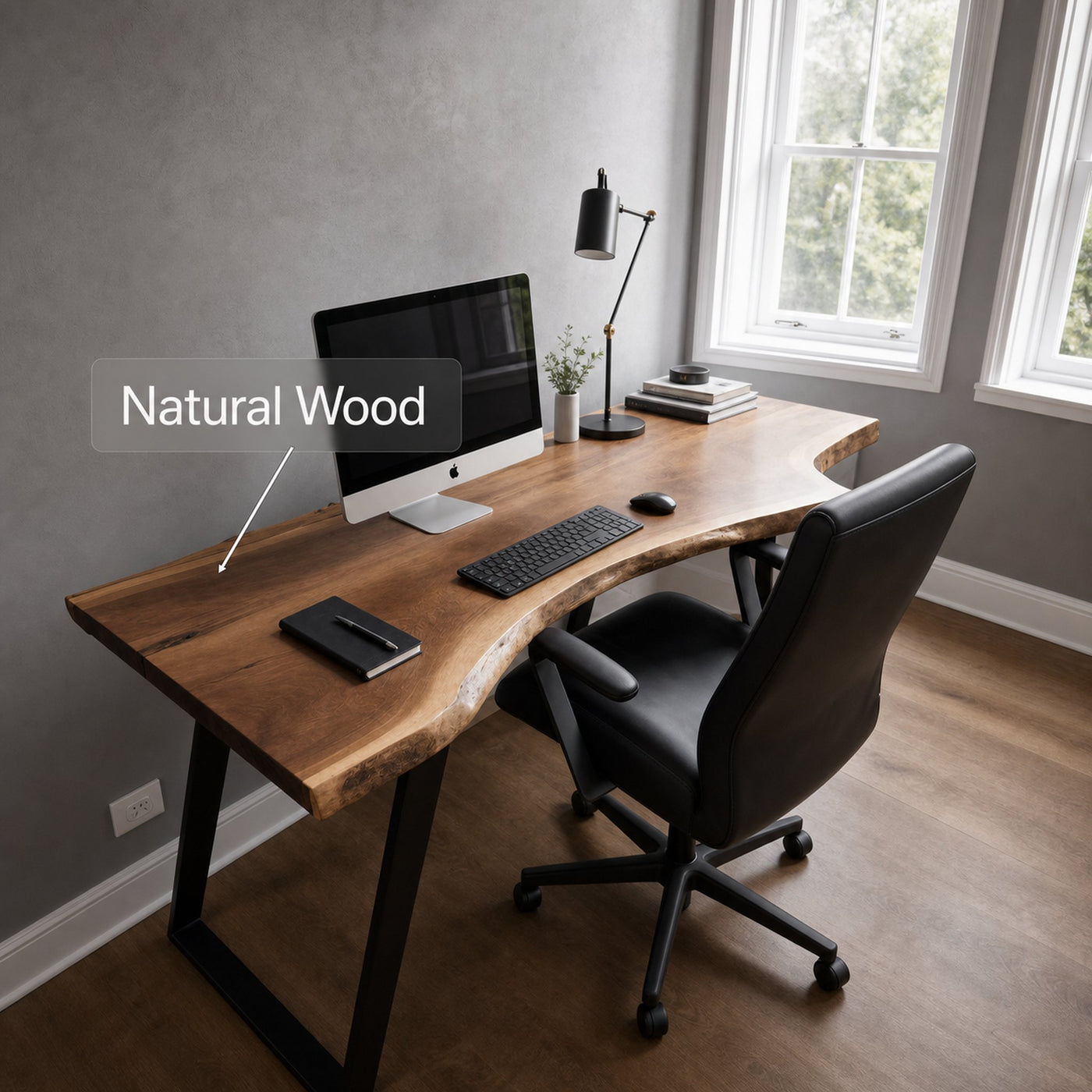 Ergonomic Live Edge Desk With Curved Top For Modern Home Office - product view 5