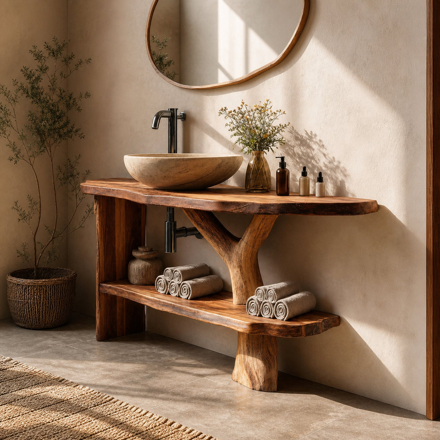 Farmhouse Bathroom Vanity Solid Wood Live Edge For Natural Bath Decor