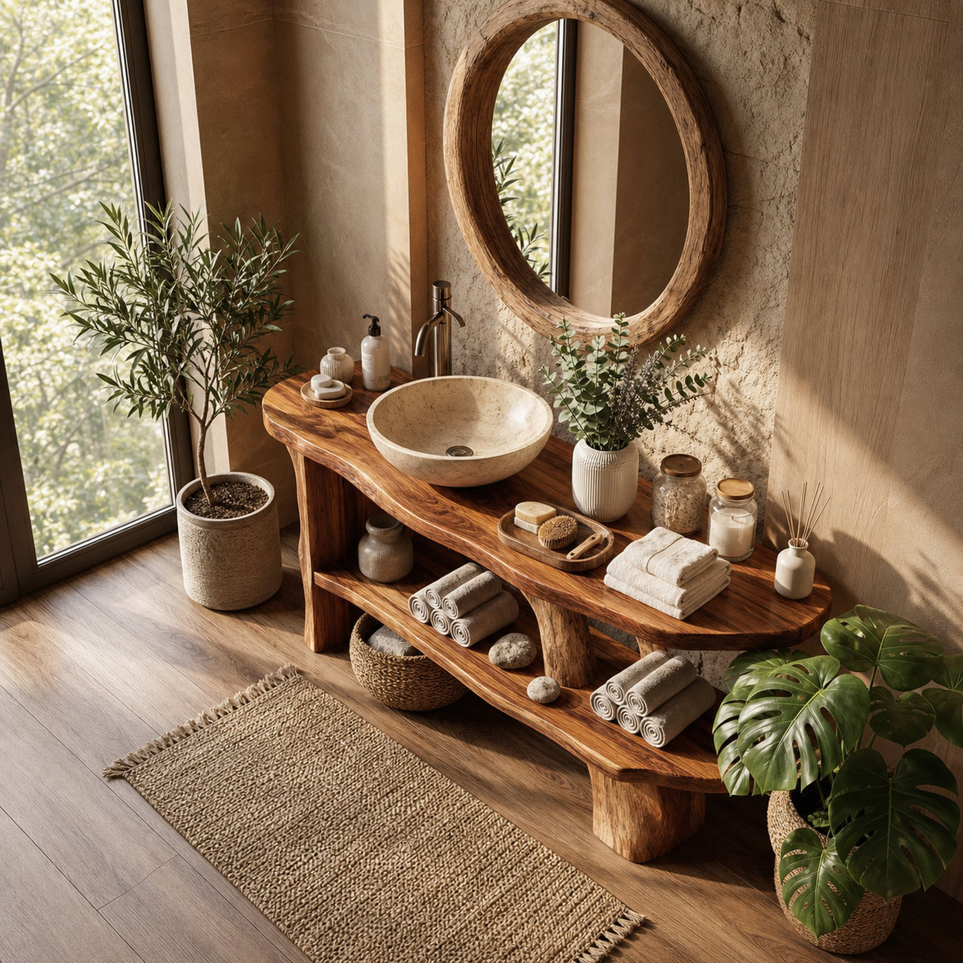 Farmhouse Bathroom Vanity Solid Wood Live Edge For Natural Bath Decor - product view 4