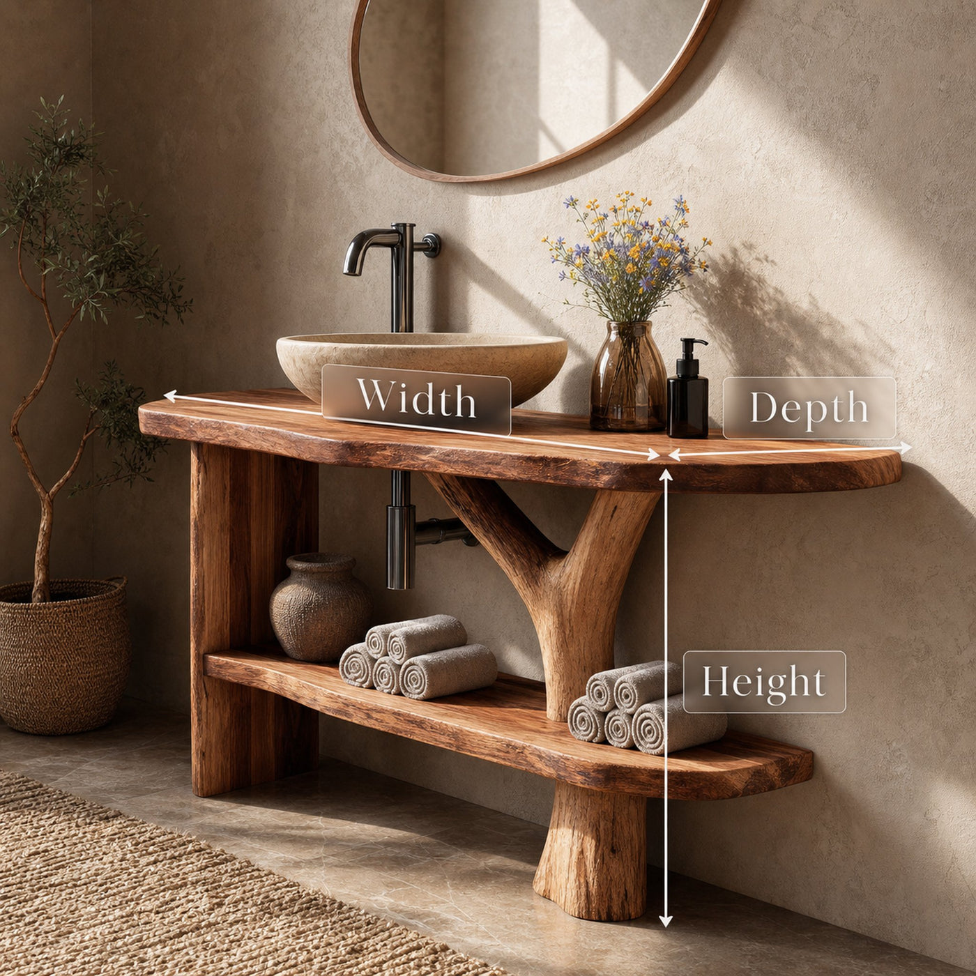 Farmhouse Bathroom Vanity Solid Wood Live Edge For Natural Bath Decor - product view 7