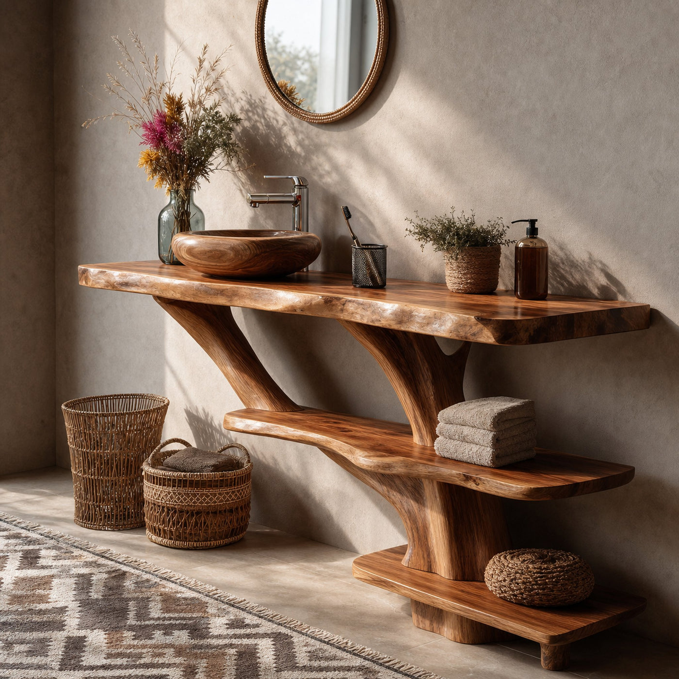 Farmhouse Bathroom Vanity Solid Wood With Shelf For Rustic Spa Bath