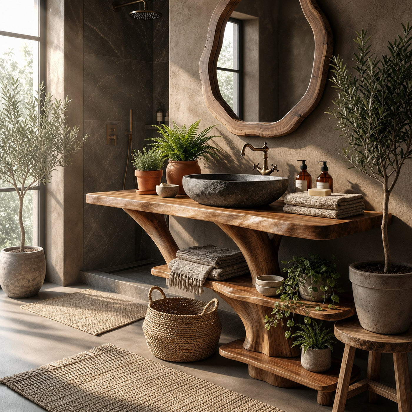 Farmhouse Bathroom Vanity Solid Wood With Shelf For Rustic Spa Bath - product view 2