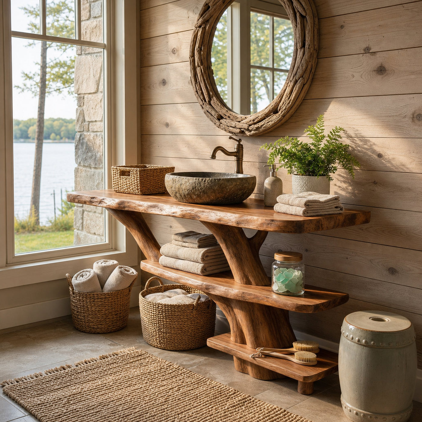 Farmhouse Bathroom Vanity Solid Wood With Shelf For Rustic Spa Bath - product view 3