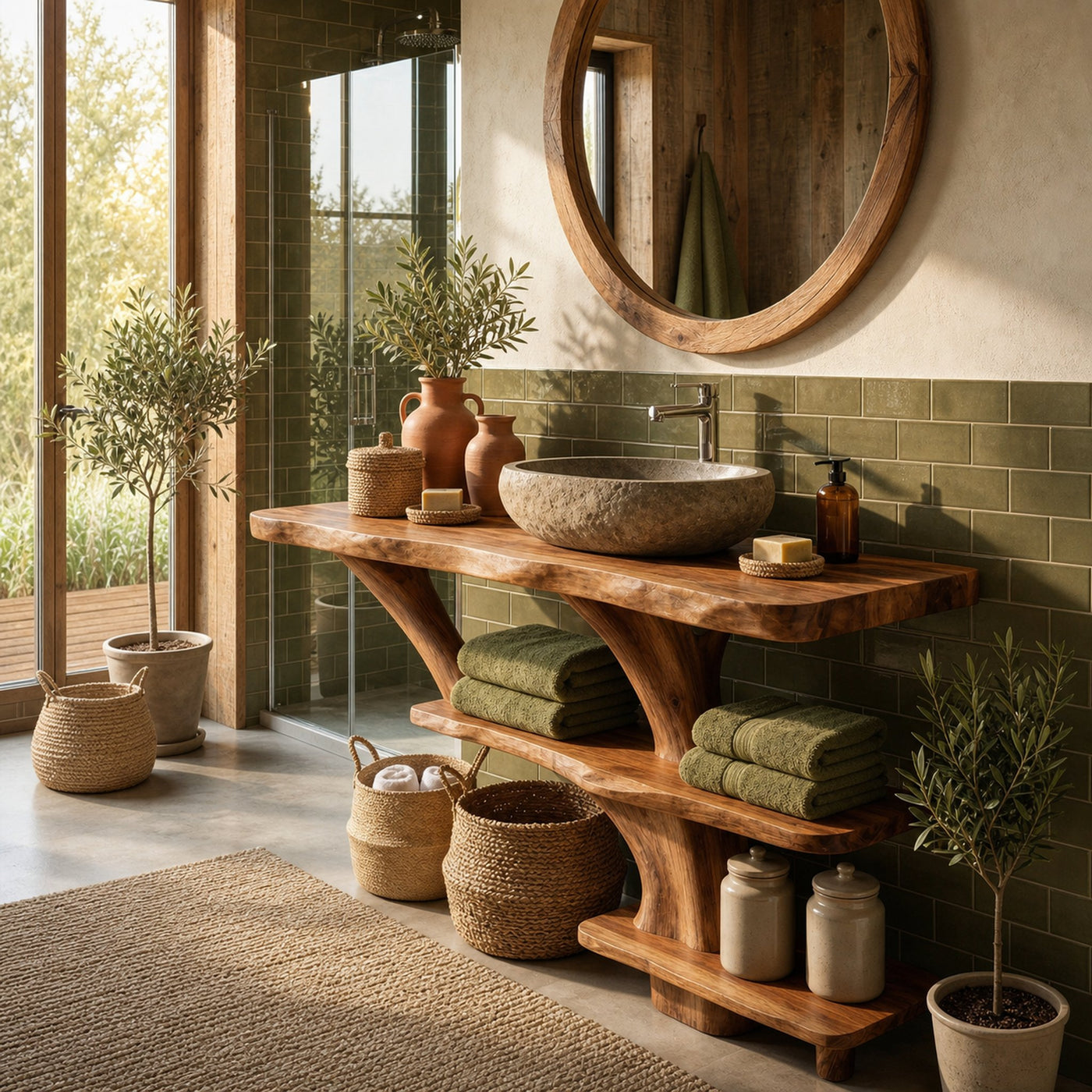 Farmhouse Bathroom Vanity Solid Wood With Shelf For Rustic Spa Bath - product view 4