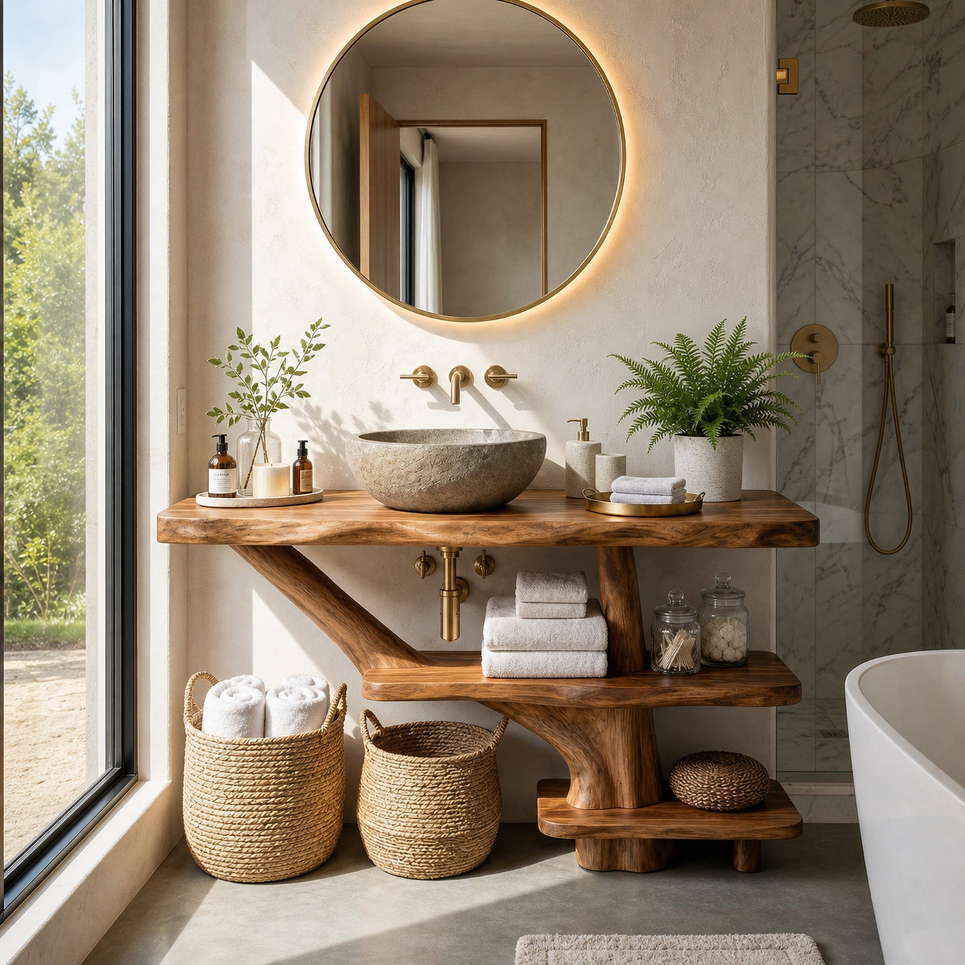 Farmhouse Bathroom Vanity Solid Wood With Shelf For Rustic Spa Bath - product view 5
