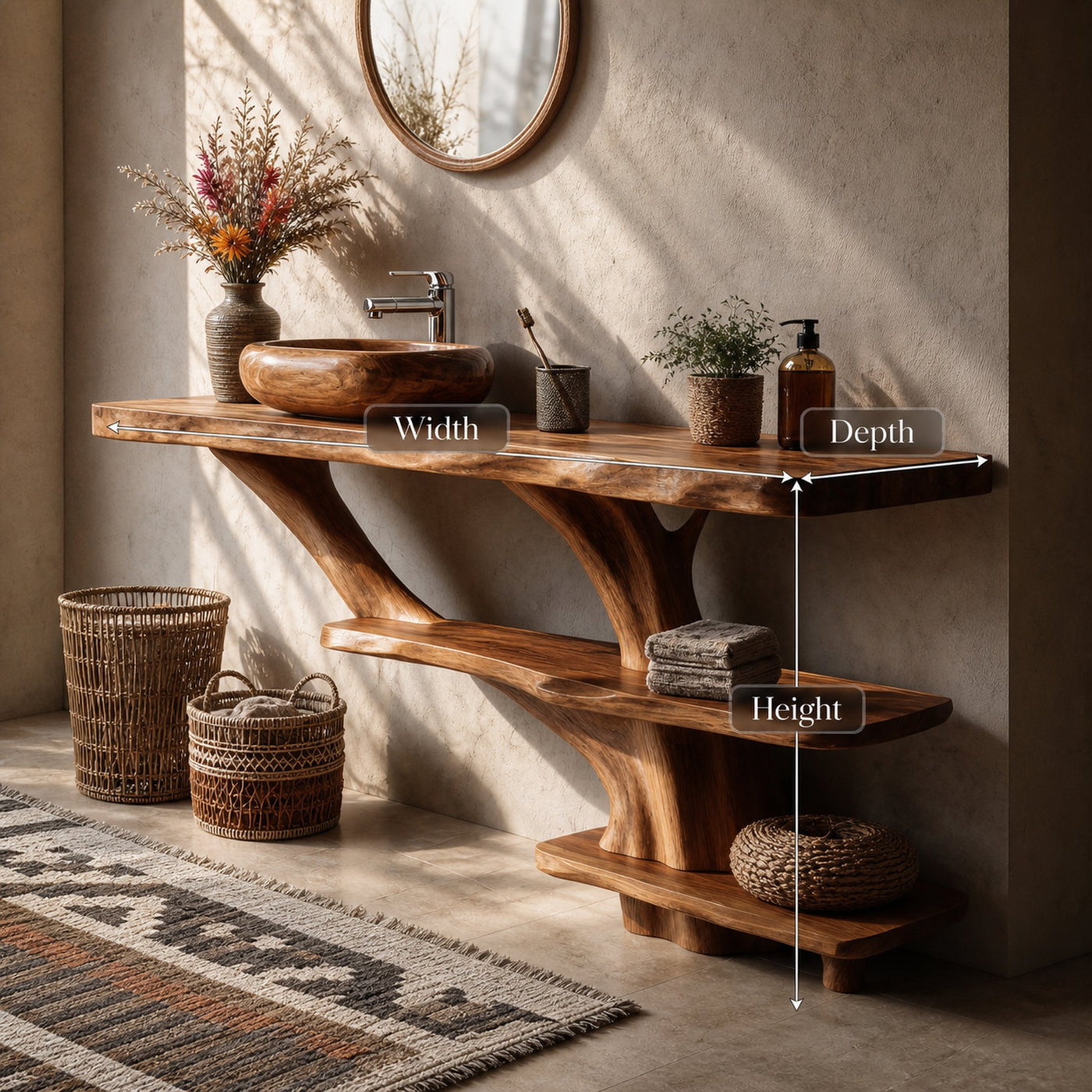 Farmhouse Bathroom Vanity Solid Wood With Shelf For Rustic Spa Bath - product view 6