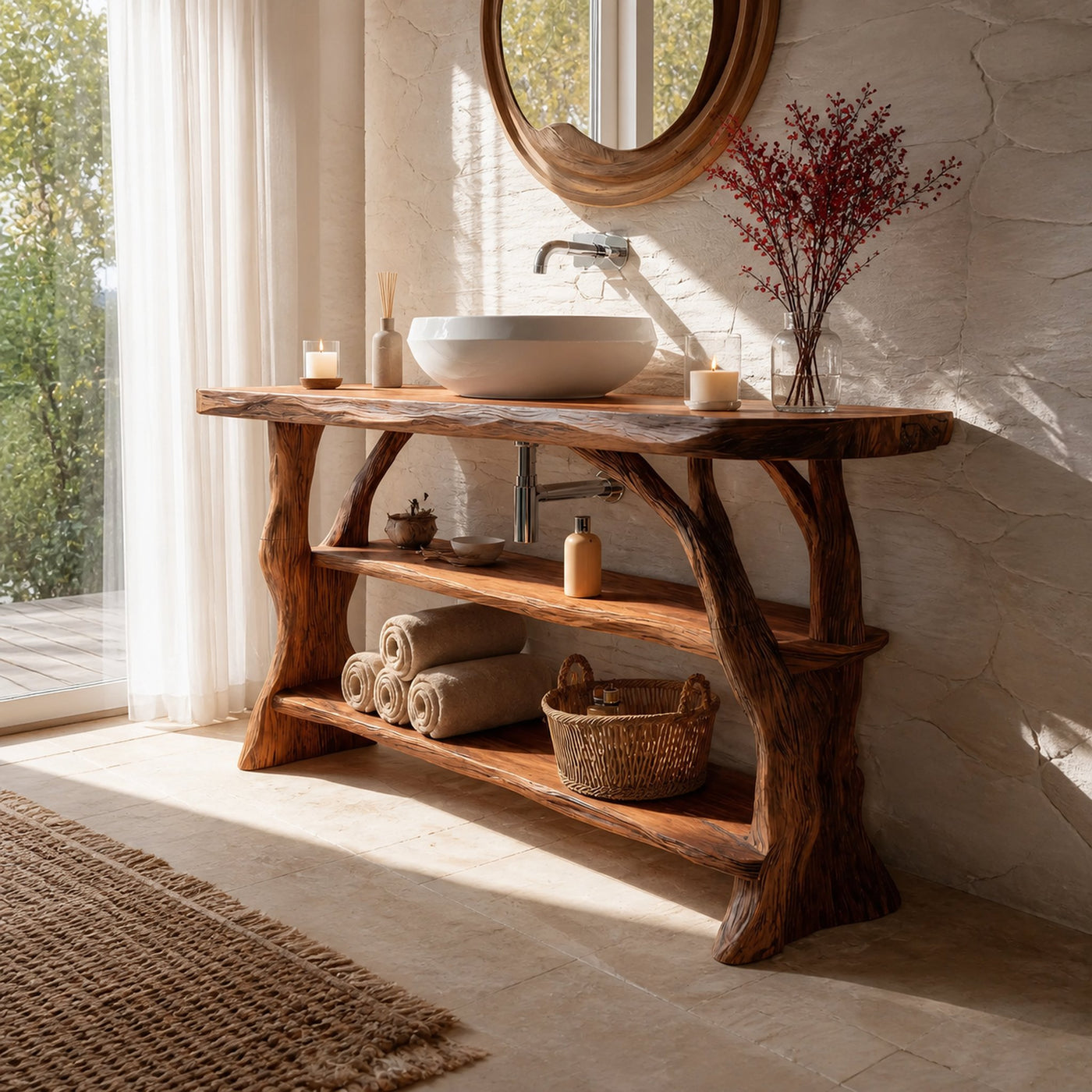 Farmhouse Handcrafted Live Edge Bathroom Vanity For Bathroom Decor