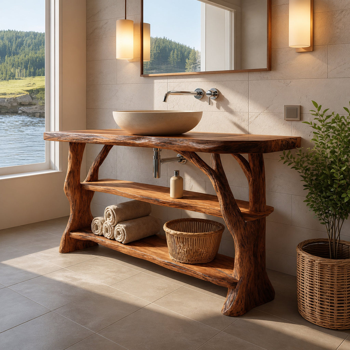 Farmhouse Handcrafted Live Edge Bathroom Vanity For Bathroom Decor - product view 3