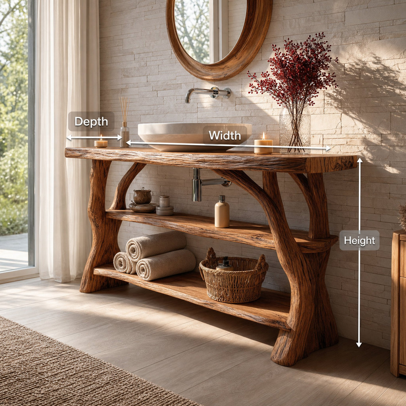 Farmhouse Handcrafted Live Edge Bathroom Vanity For Bathroom Decor - product view 8