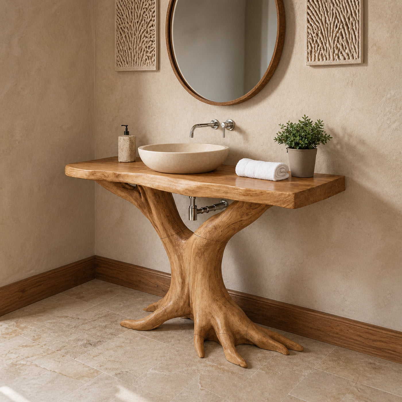 Farmhouse Live Edge Bathroom Vanity Handcrafted Wood For Spa Bathroom