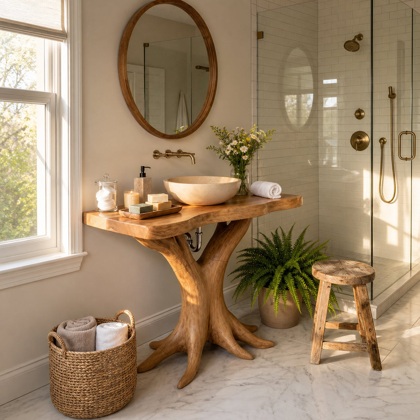 Farmhouse Live Edge Bathroom Vanity Handcrafted Wood For Spa Bathroom - product view 4