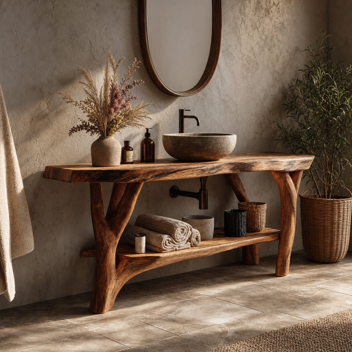 Farmhouse Live Edge Bathroom Vanity Natural Wood For Bathroom Decor