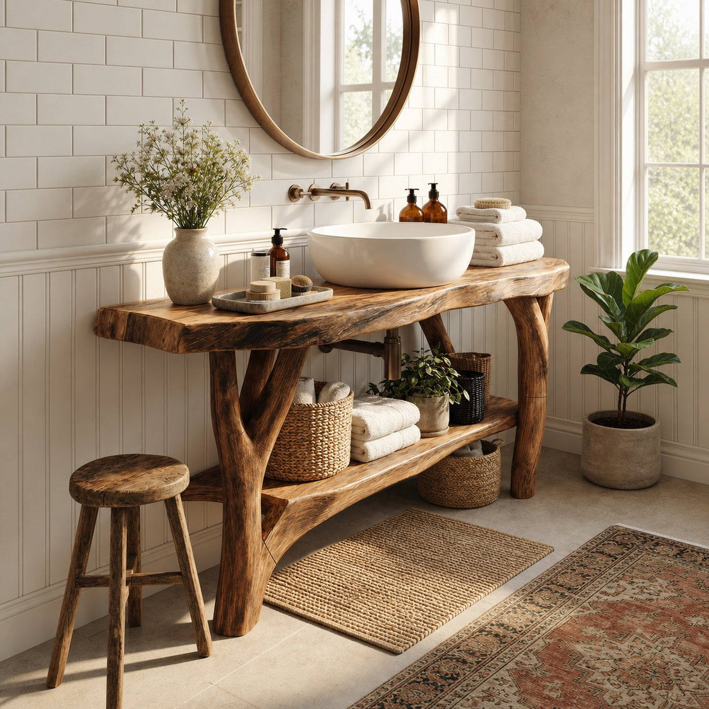 Farmhouse Live Edge Bathroom Vanity Natural Wood For Bathroom Decor - product view 2
