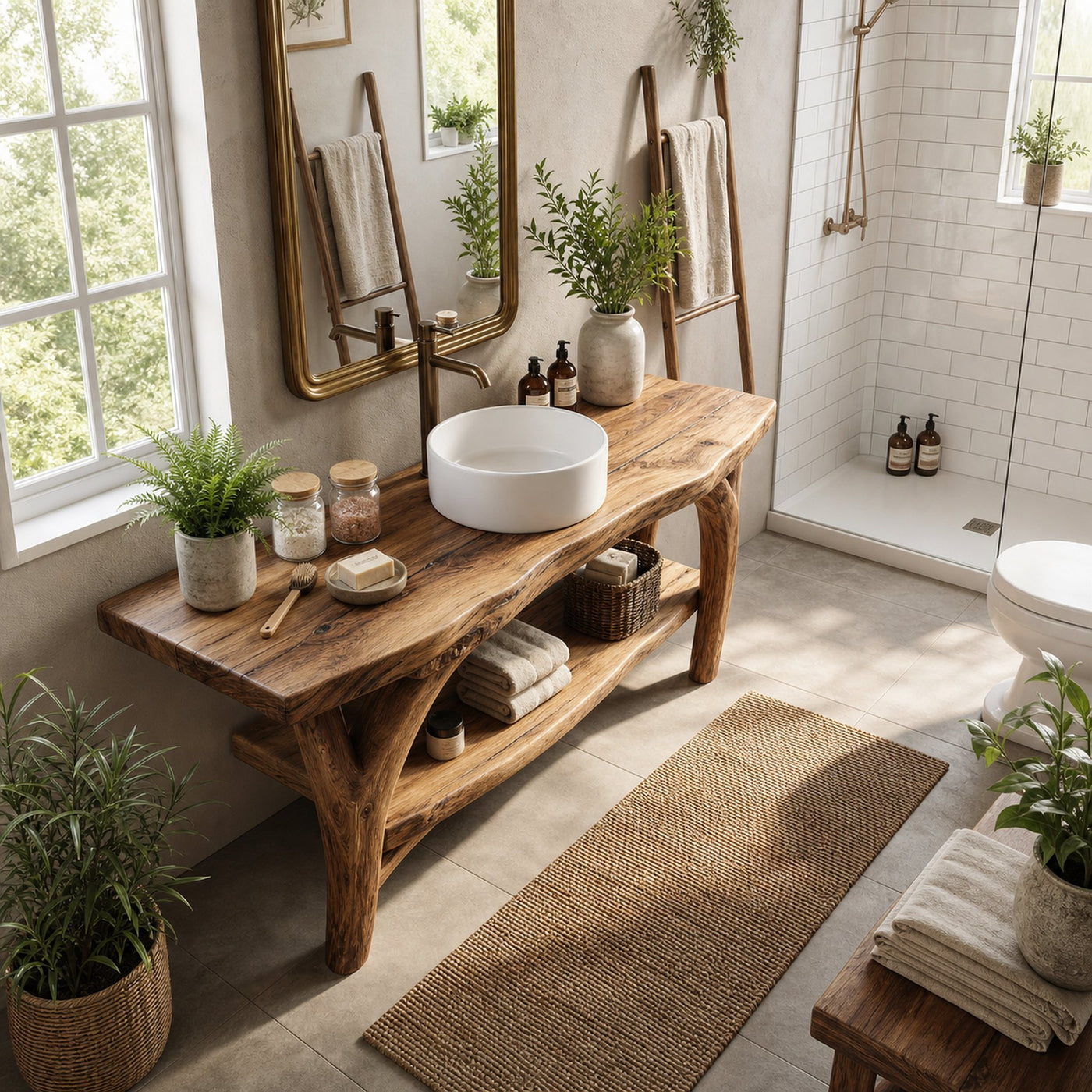 Farmhouse Live Edge Bathroom Vanity Natural Wood For Bathroom Decor - product view 3