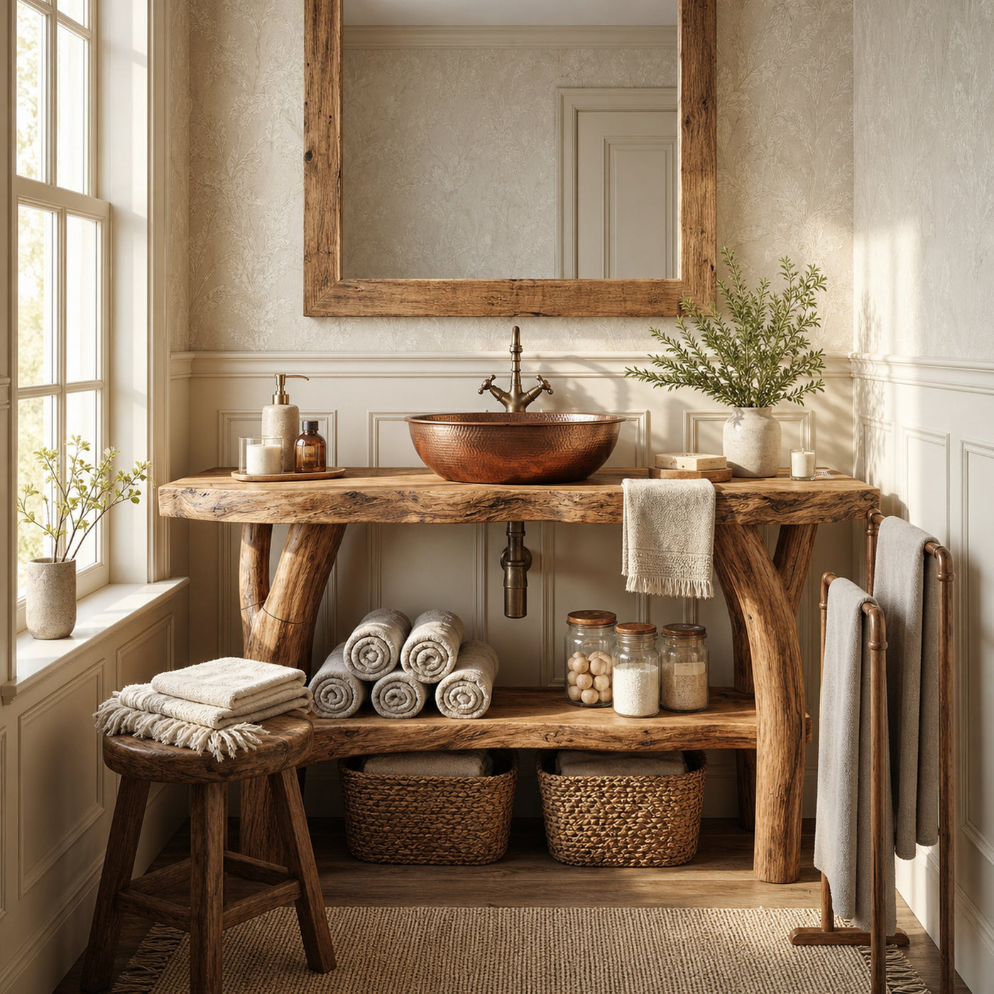 Farmhouse Live Edge Bathroom Vanity Natural Wood For Bathroom Decor - product view 4