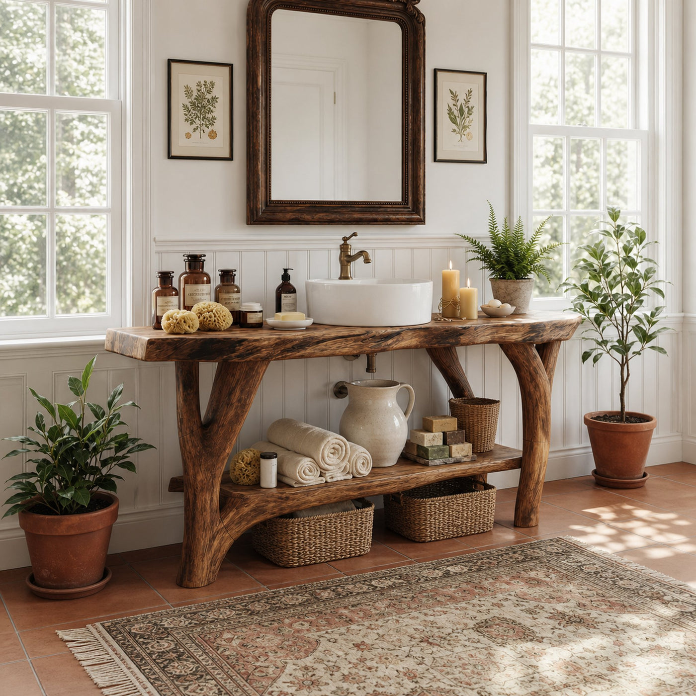 Farmhouse Live Edge Bathroom Vanity Natural Wood For Bathroom Decor - product view 5