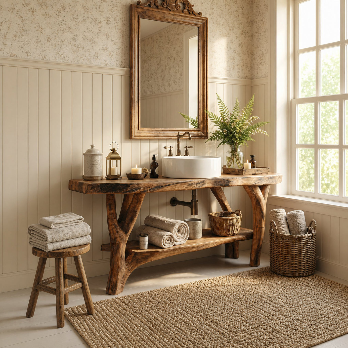 Farmhouse Live Edge Bathroom Vanity Natural Wood For Bathroom Decor - product view 6