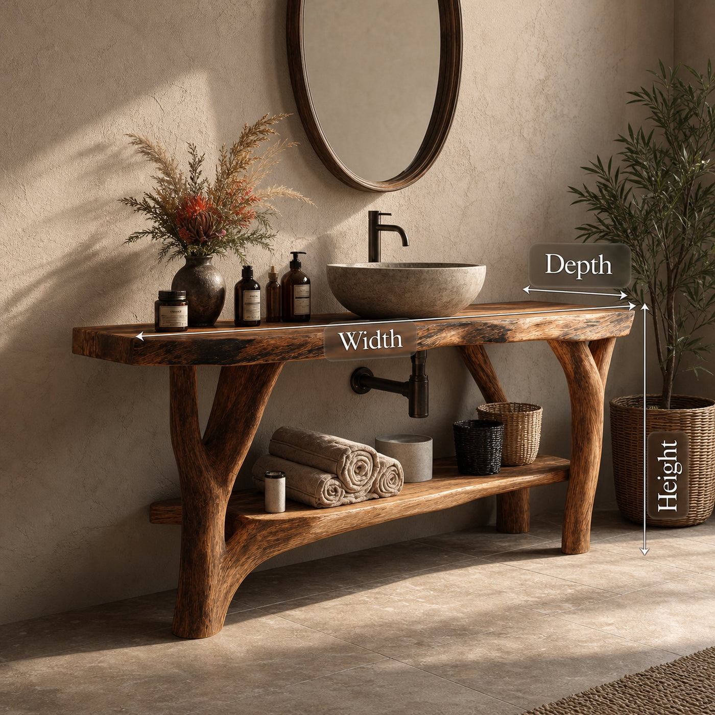 Farmhouse Live Edge Bathroom Vanity Natural Wood For Bathroom Decor - product view 7