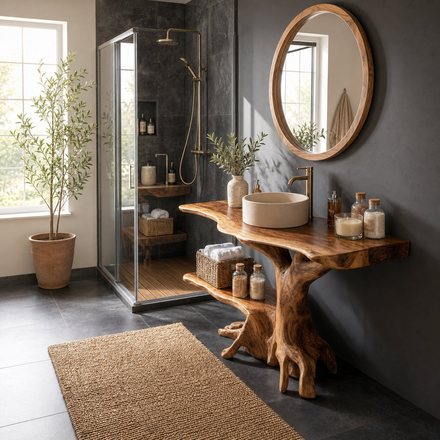 Farmhouse Live Edge Bathroom Vanity Rustic Solid Wood For Bathroom - product view 2